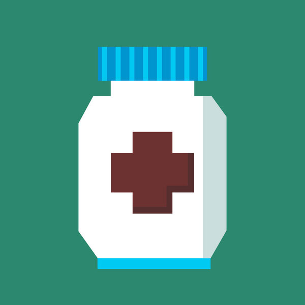 Supplement container. Medical Pill bottle. Vitamin or aspirin capsule box. EPS 10.