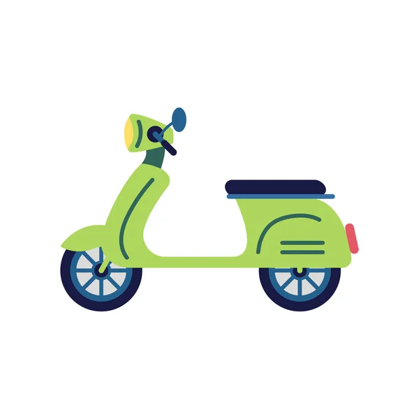 Scooter verde sobre fondo blanco. Ilustración vectorial en estilo plano de moda . — Vector de stock