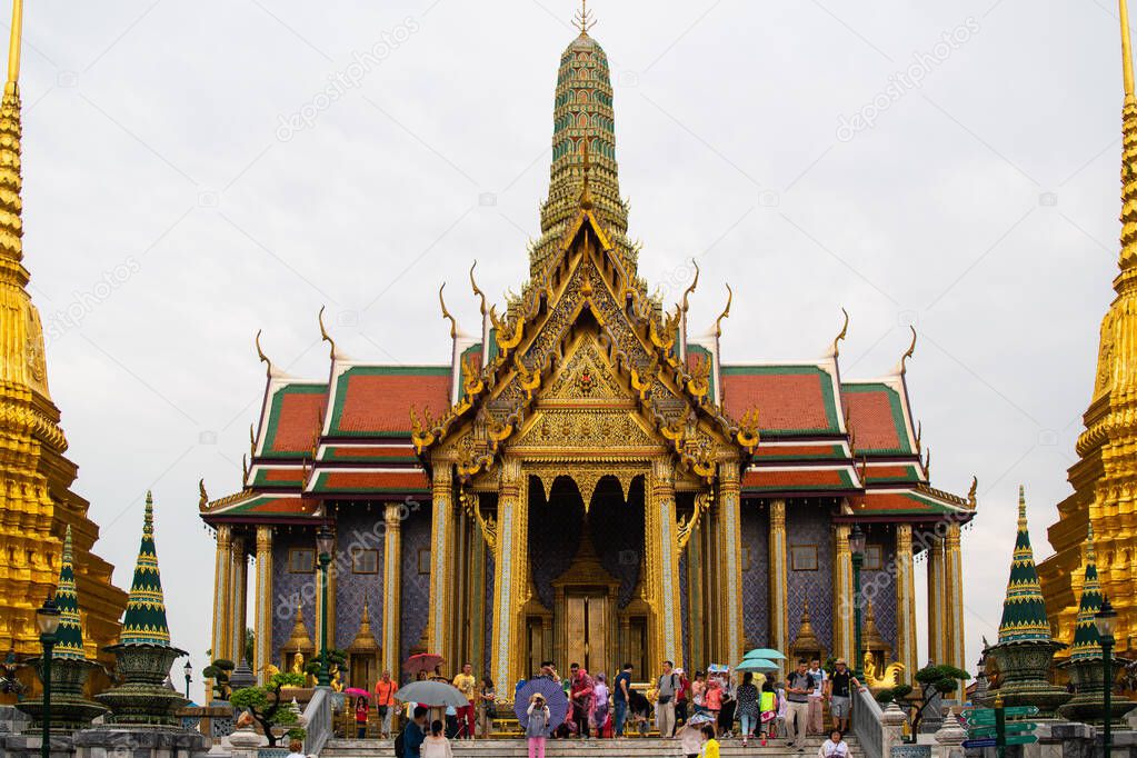 Front facade of Wat Phra Kaew, Temple of the Emerald Buddha in Bangkok,Thailand