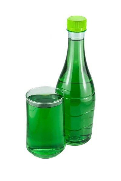 Пляшки Води Скляний Хлорофіл Ізольовані Білому Тлі — стокове фото