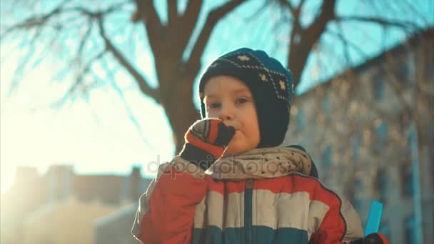 Çocuk kum bir parkta baharda çalış — Stok video