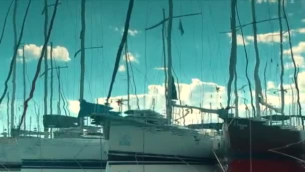 Spiegelt sich im Wasser, Yachthafen an der Bucht, Wassertransport — Stockvideo