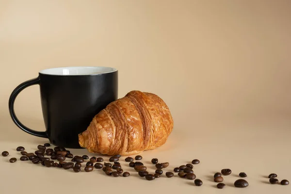 Cup Aromatic Coffee Croissant Traditional French Breakfast — Stock Photo, Image