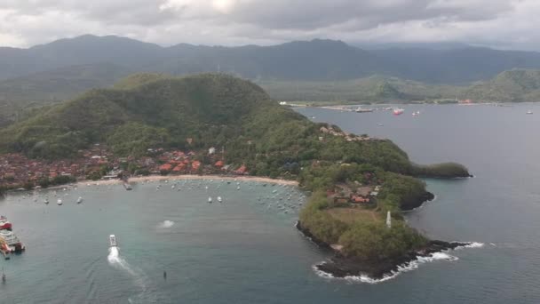 Padang Bai port to which the large ship bali indonesia sailed — Stock Video