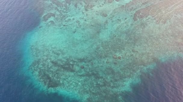 Decollo sopra l'acqua blu visibile terra allagata turchese con alghe — Video Stock