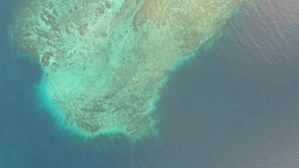 Volando en un avión no tripulado sobre una hermosa plataforma submarina en el océano turquesa frente al aire gili — Vídeos de Stock