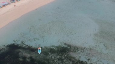 Adam kıyıya kürekle yüzüyor.