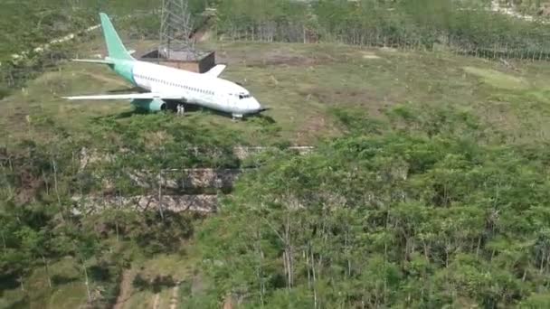 Verlaten vliegtuig in een veld west bali negara jembrana — Stockvideo