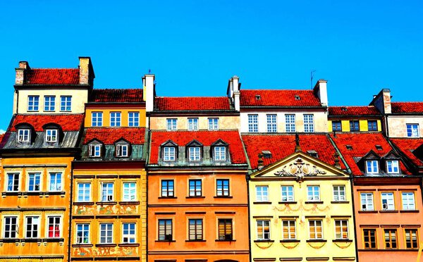 Multi-colored houses on Warsaw's Old Town Market Place is the center and oldest part of the Old Town of Warsaw, capital of Poland.