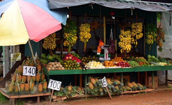 Hikkaduwa, Sri Lanka - November 28, 2019: Hikkaduwa Fruit Market, Sri Lanka