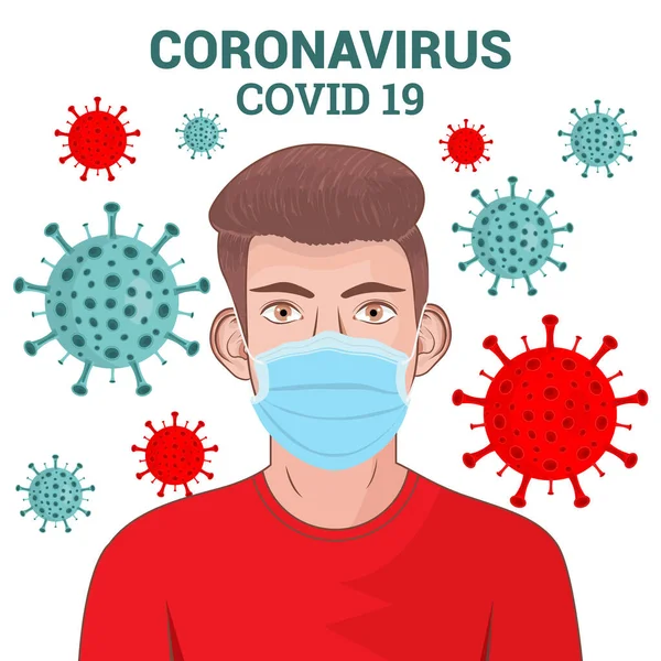 Coronavirus covid 19. Tıbbi maske takan adamla ilgili bilgiler.