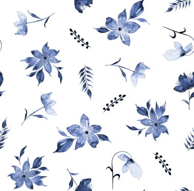 Renkli çiçeklerle renksiz, parlak desenli el çizimi