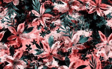 Renkli çiçeklerle renksiz, parlak desenli el çizimi