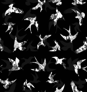 Kuşlarla renksiz parlak desen 