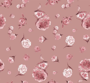 Renkli güllerle renksiz parlak desenli el çizimi 