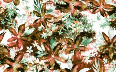 Renkli çiçeklerle renksiz, parlak desenli el çizimi