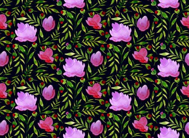 Renkli çiçeklerle renksiz, parlak desenli el çizimi