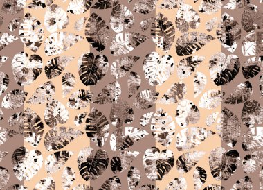 Tropikal karışık yaprak ve çizgilerle renksiz desen 