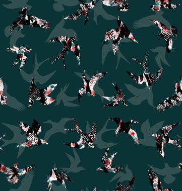 Kuşlarla renksiz parlak desen