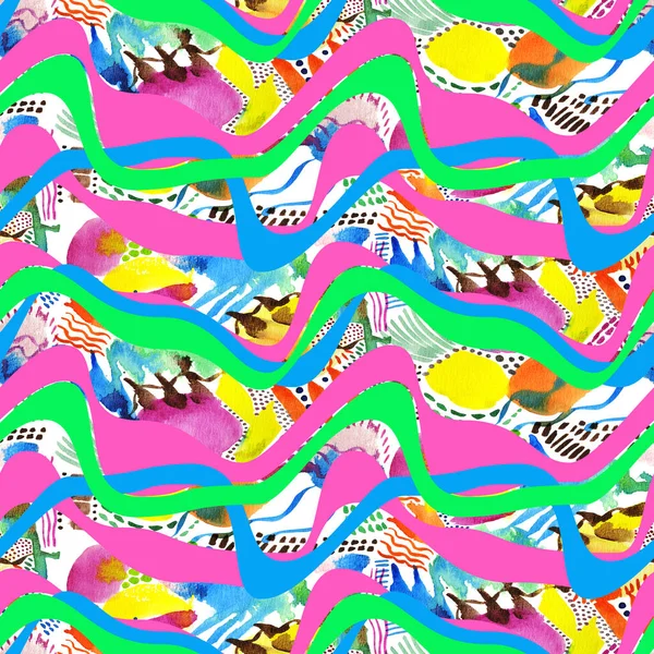 Abstrakcyjny Strony Rysowane Bezszwowe Kolorowe Jasny Wzór Plamami Linie — Zdjęcie stockowe