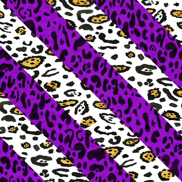 Handgezeichnetes Nahtloses Buntes Helles Muster Mit Leopardenflecken Diagonalen — Stockfoto