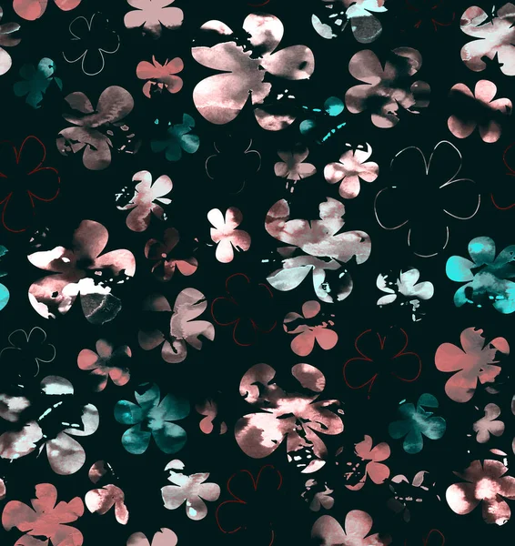 Bezešvé Akvarel Pestrý Jasný Vzor Květinami — Stock fotografie