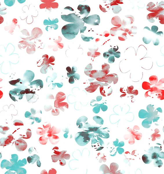 Seamless Watercolor Colorful Bright Pattern Flowers — 图库照片