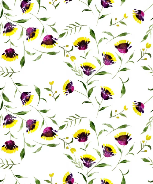 Hand Drawn Seamless Bright Pattern Colorful Flowers — Stock Photo, Image