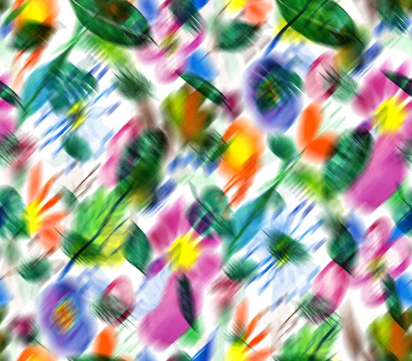 Mână Trasă Fără Sudură Model Neclar Colorat Flori Tropicale — Fotografie, imagine de stoc