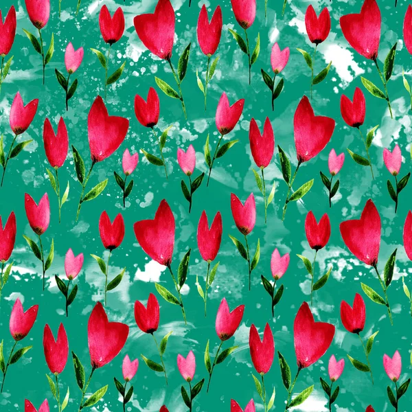 Hand Drawn Seamless Colorful Bright Pattern Colorful Flowers — Stock Photo, Image