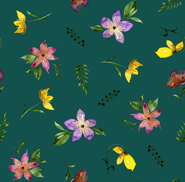 Hand Drawn Seamless Colorful Bright Pattern Colorful Flowers — Stock Photo, Image