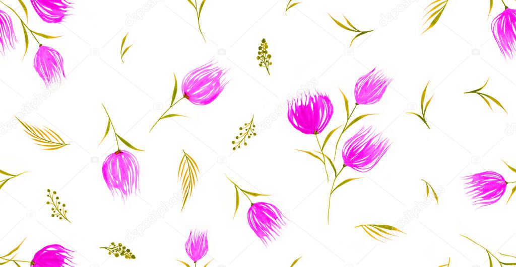 Hand Painting Abstract Watercolor Pastel tulip Flowers Floral Seamless Pattern Isolated Background