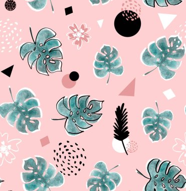 Tropikal yapraklarla renksiz parlak desenler çizilmiş. 