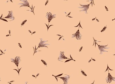 Renkli çiçeklerle renksiz, parlak desenli el çizimi