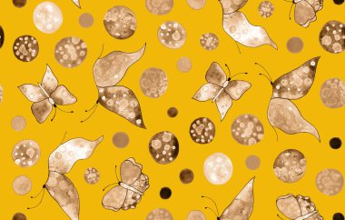 Kelebekler ve noktalarla renksiz parlak desenler.