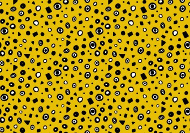 Elleri, bulanık suluboya geometrik şekillerle renksiz parlak desenler çizmiş.