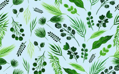 Renkli çiçekler ve yapraklarla renksiz, parlak desenli el çizimi. 