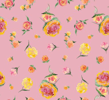 Renkli güllerle renksiz parlak desenli el çizimi 