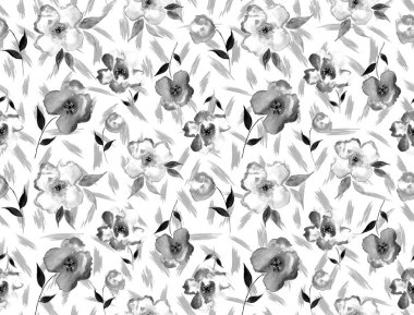 Renkli çiçeklerle renksiz, parlak desenli el çizimi