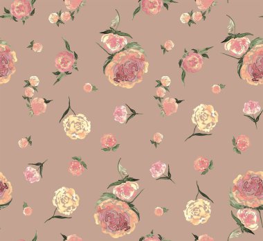 Renkli güllerle renksiz parlak desenli el çizimi 