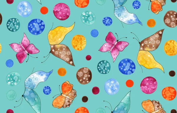 Seamless Colorful Bright Pattern Butterflies Dots — Stock Photo, Image