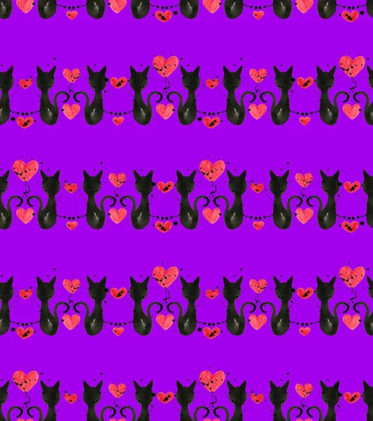 Seamless Colorful Bright Pattern Cats Hearts — Stock Photo, Image