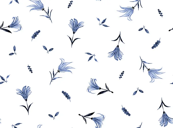 Renkli çiçeklerle renksiz, parlak desenli el çizimi