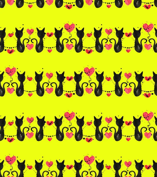 Nahtlose Bunte Helle Muster Mit Katzen Und Herzen — Stockfoto