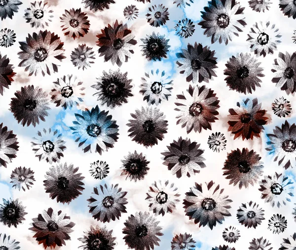 Dibujado Mano Patrón Brillante Sin Costuras Con Flores Metálicas Grises —  Fotos de Stock