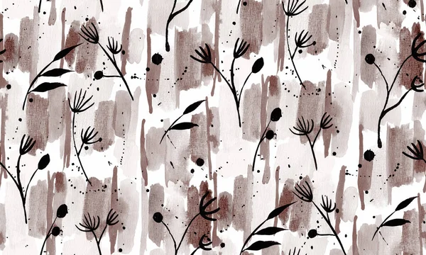 Bulanık Suluboya Çiçekleri Fırça Darbeleriyle Çizimi Renksiz Parlak Desen — Stok fotoğraf