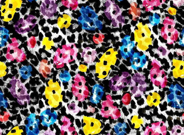 Seamless Pattern Colorful Flowers Leopard Spots — Foto Stock