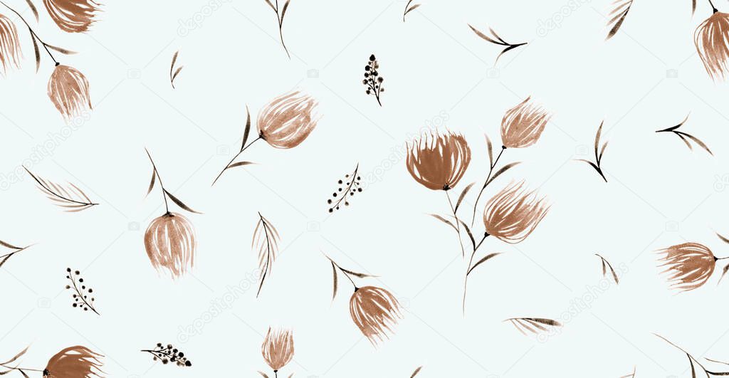 Hand Painting Abstract Watercolor Pastel tulip Flowers Floral Seamless Pattern Isolated Background