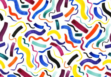 Elleri, bulanık suluboya geometrik darbelerle renksiz parlak desenler çizmiş.