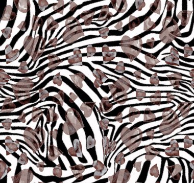 Zebra çizgileri ve suluboya kalpleriyle kusursuz renkli desenler. 